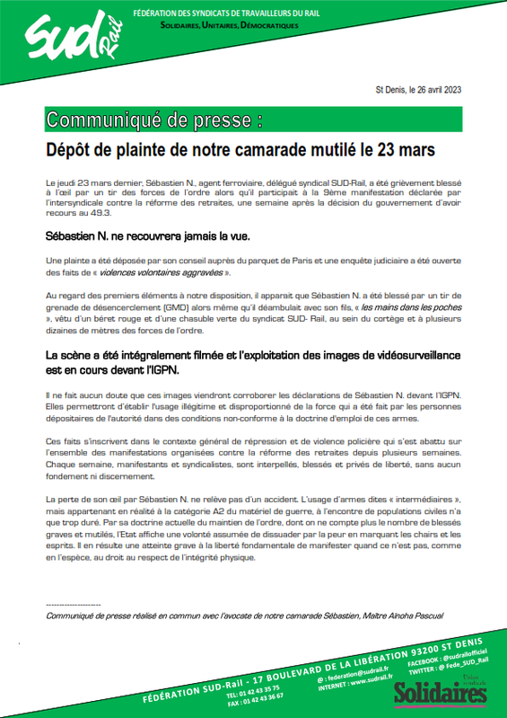 2023 - 04 - 27 - CP Presse - Dépot de plainte_001