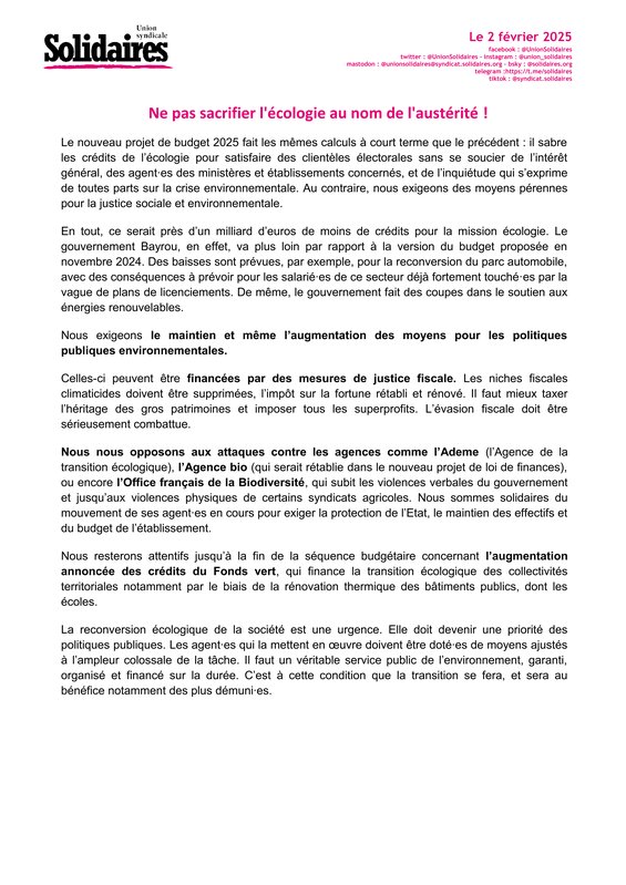 20250202 Ne pas sacrifier l'écologie au nom de l'austérité_1