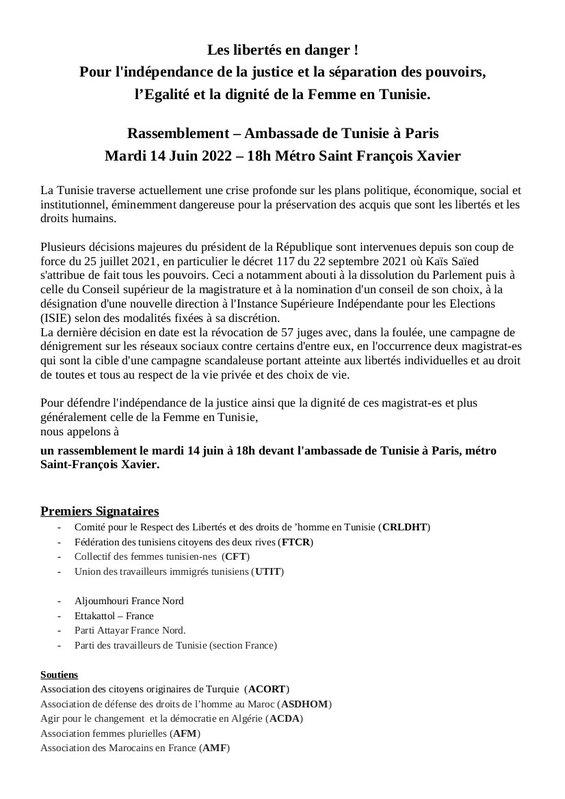 CP commun - Les libertés en danger Tunisie